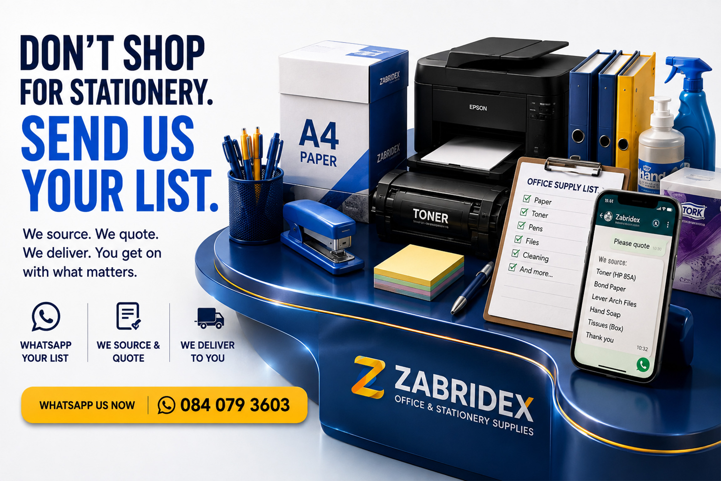 Zabridex Northcliff Johannesburg send your stationery list