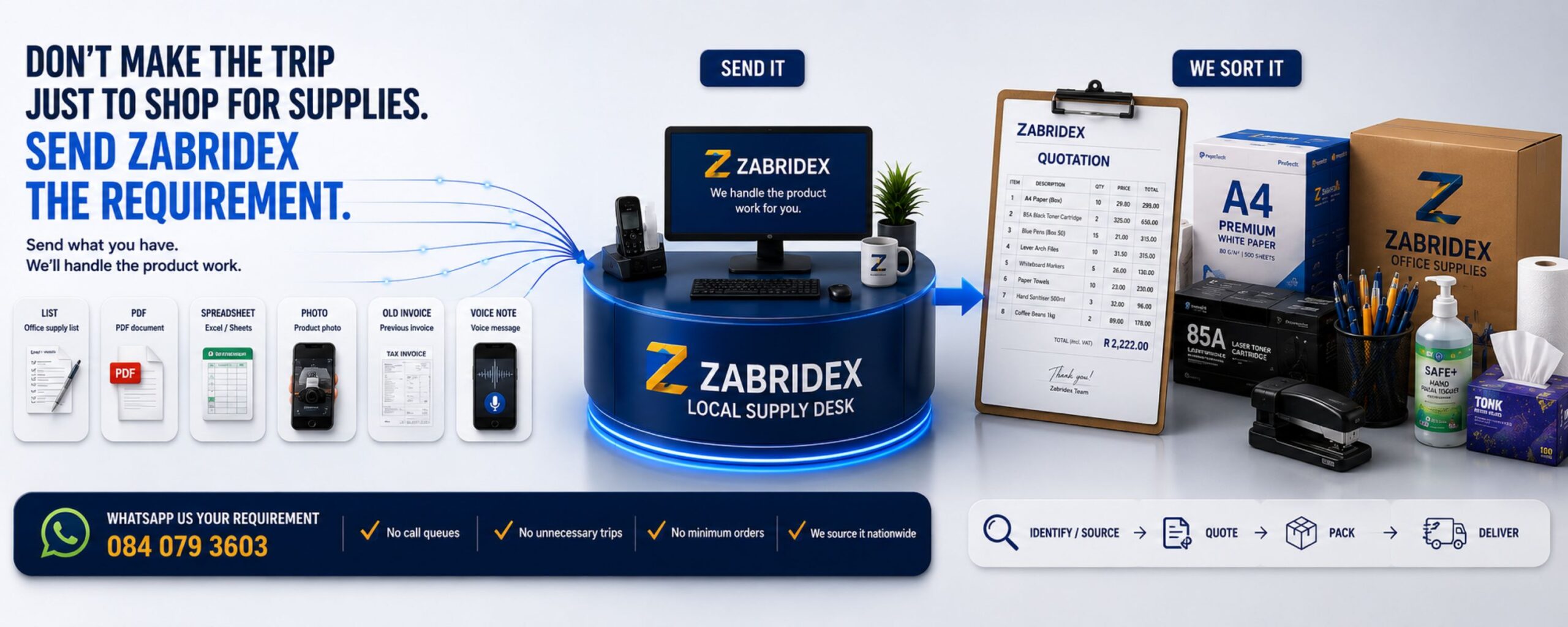 Zabridex Northcliff delivery service showing customers can send their office or school supply requirement instead of making the trip