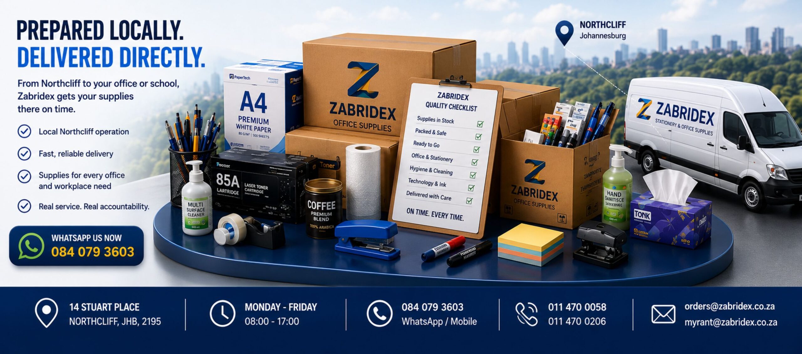 Zabridex Northcliff office and stationery supplies delivered directly to local customers
