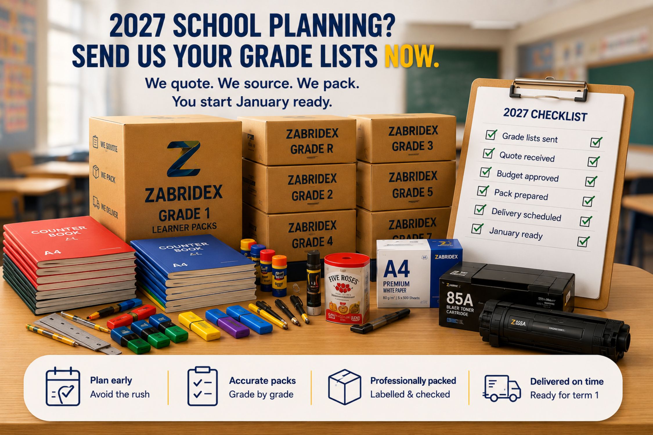 Zabridex 2027 school stationery grade list planning